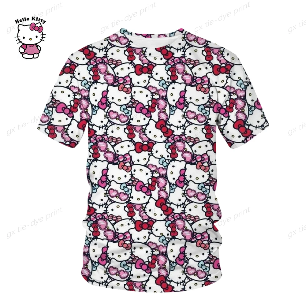 

2023 Hello Kitty Girls T-shirt Summer Kids Cartoon T-shirt Kids Polyester Top T-shirt Suitable for Cute Girls T-shirt 4-14t