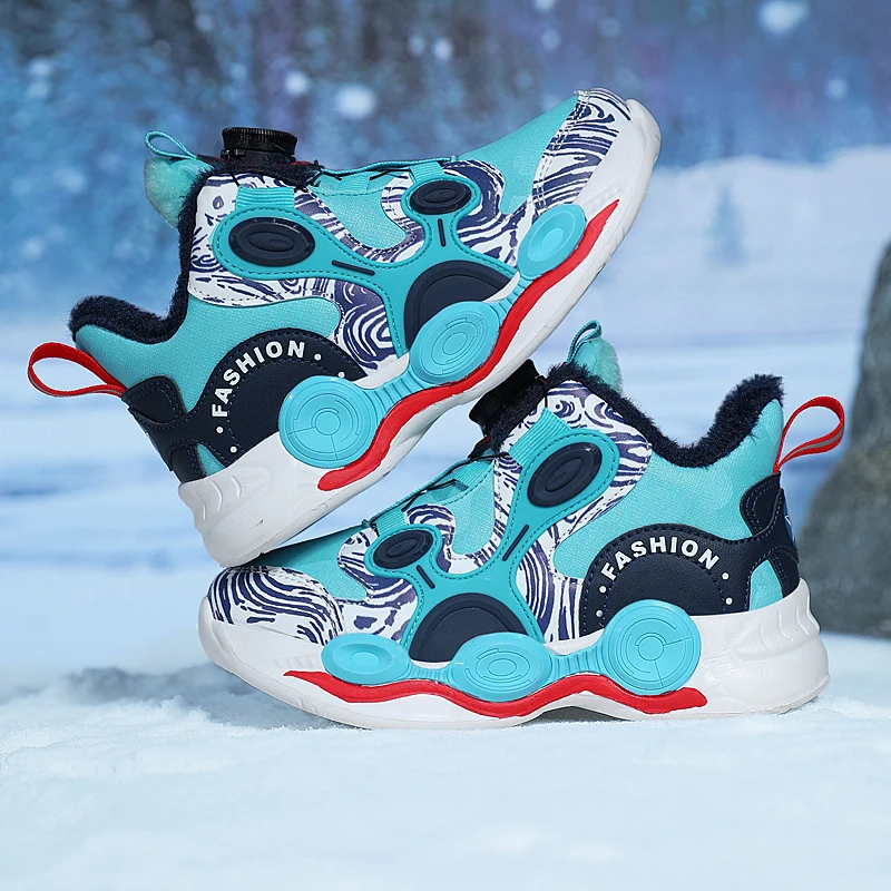 Boys' Sports Casual Basketball Shoes 2022 Winter New Revolving Button Mesh Breathable Comfortable Fashion Children's Shoes