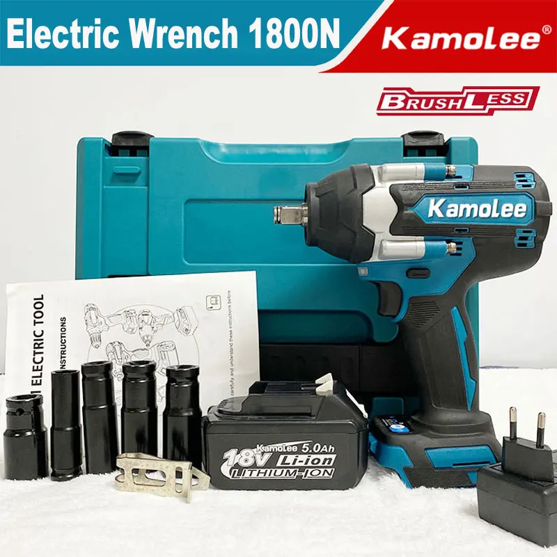 

Kamolee 1800 N.m Torque Wrench Electric Impact Wrench Power Tools 1/2 Inch Compatible with 18V Makita Battery.