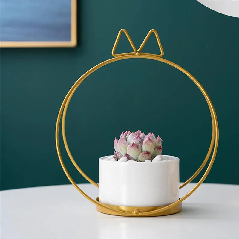 

1 Set of Succulent Flower Pot Stand Stable Iron Ceramic Succulent Plant Stand Flower Pot
