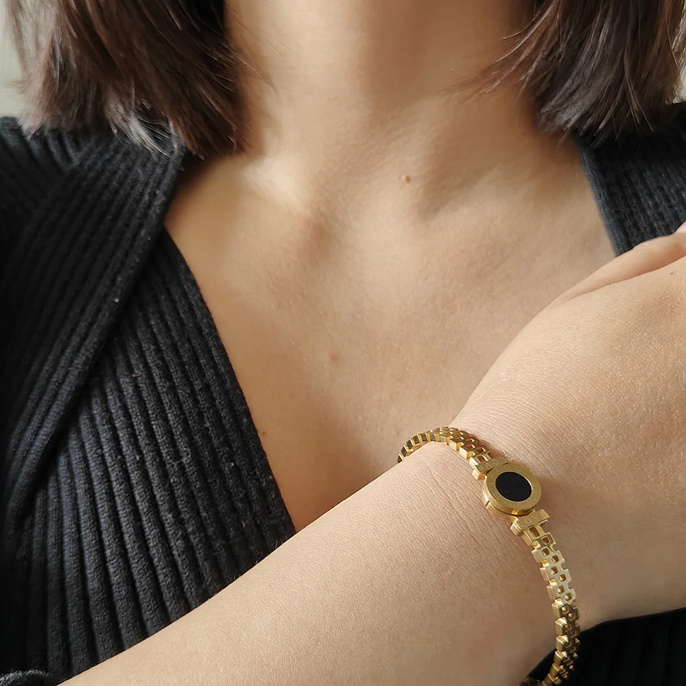 Браслеты женские из нержавеющей стали с черными дисками акриловые украшения