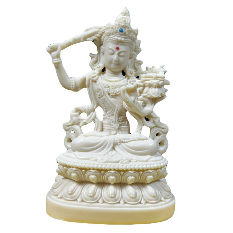 Резной орех цвета слоновой кости статуя Бодхисаттвы Мэншу/бадхиса 12*8*5 см