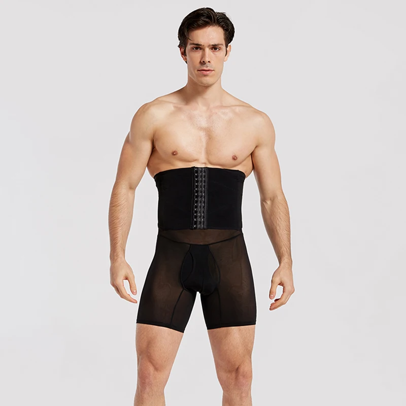 Men's Body Shaper Pants High Waist Abdomen Corset Waist Lift Beer Belly Three-Breasted Breathable Body Pants Large Size Panties