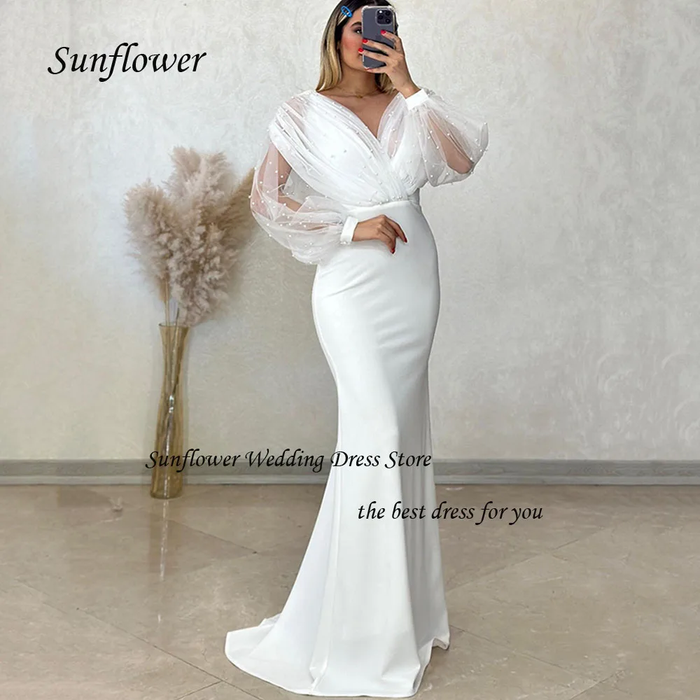

Sunflower V-Neck Formal Evening Dress 2023 Slim Beading Appliques Satin Mermaid Floor-Length Train High-end Custom Party Gowns