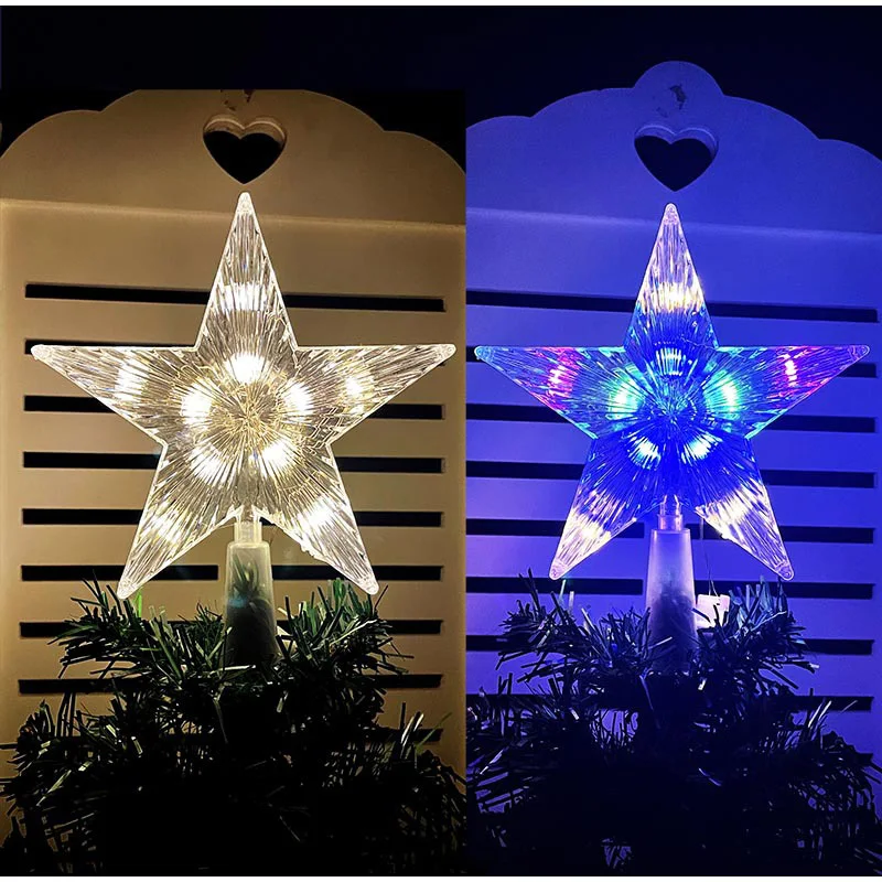 Рождественский светящийся топпер для елки пятиконечная звезда прозрачная