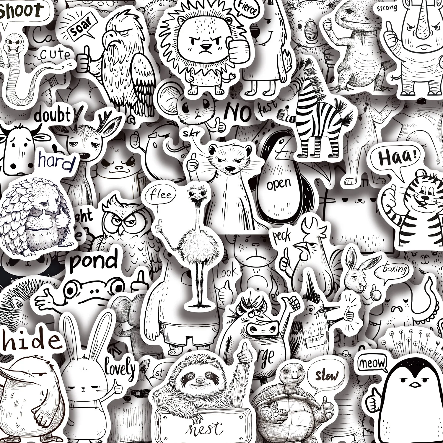 10/30/50 шт. черно-белые Мультяшные милые наклейки с животными граффити для ноутбука