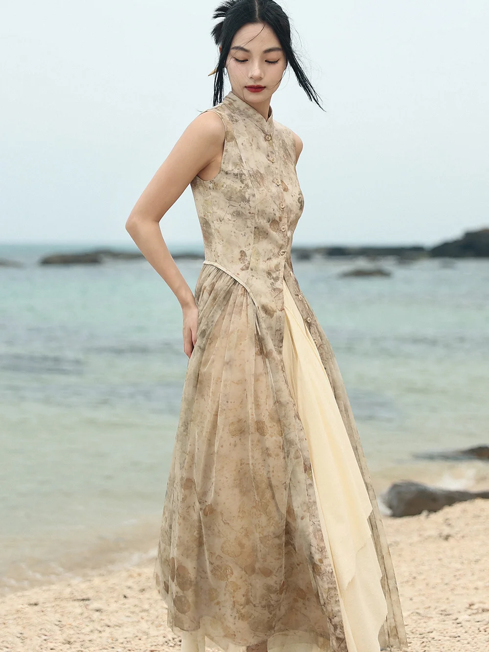 Новинка женское платье с китайским принтом UMI MAO ретро маленьким