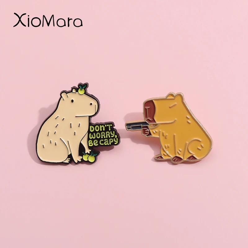 

Don'T Worry Be Capy Enamel Pins Custom Humorous Capybara Brooches Lapel Badges Cartoon Animal Jewelry Gifts For Best Friend