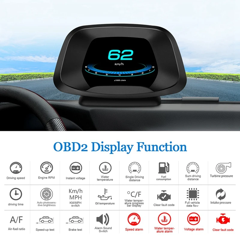P19 HUD OBD2 GPS Head Up Display Умный датчик автомобильного спидометра Охранная сигнализация