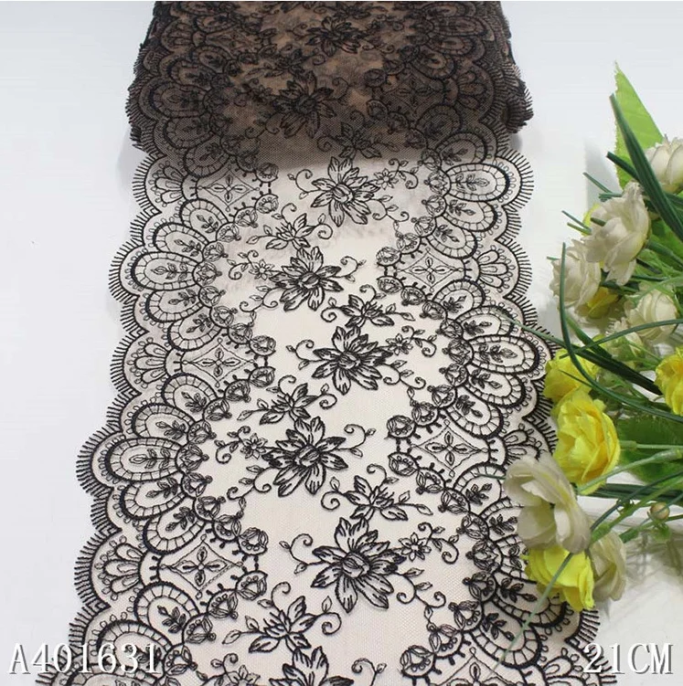 

Beige Black Mesh Polyester Thread Exquisite Embroidery Lace Curtains Underwear Sofas DIY Accessories