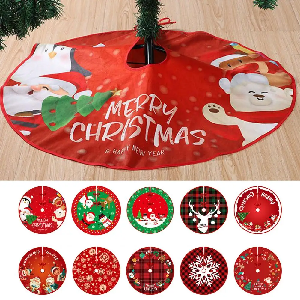 

Christmas Tree Skirt Exquisite Print Anti-fade Comfortable Soft Large Area Scene Layout Bowknot Lace Up Party Decoration Xmas Tr
