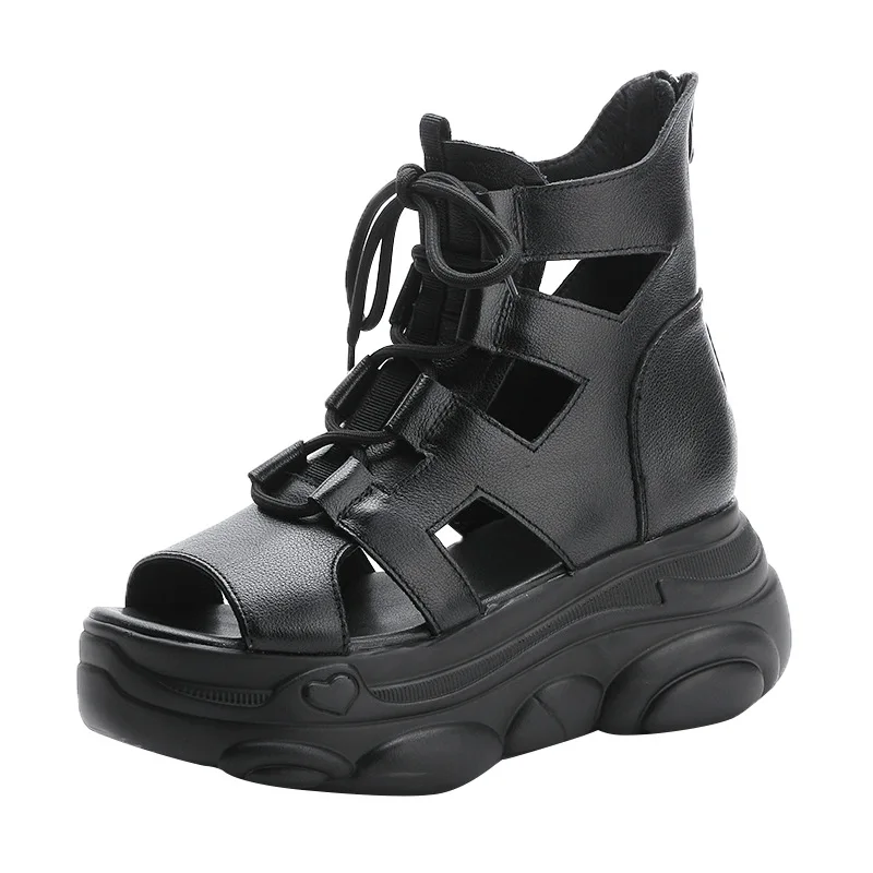 

Women shoes 2022 Summer Retro Sandals Thick Sole real leather leisure high heels sandalias de mujer pumps sapatos femininos