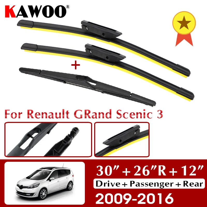 KAWOO Wiper Front Rear Wiper Blades Set For Renault GRand Scenic 3 2009-2014 2015 2016 Windscreen Silicon Refill 30