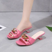 women slippers womens mules slides shoes female clear heels sandals with chain thin heels open toe outdoor party footwear