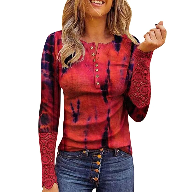 

Vintage Women T Shirts Female Pullover Tops Dandelion Print Retro 90s Round Neck Long Sleeve Top with Buttons for Spring 2022