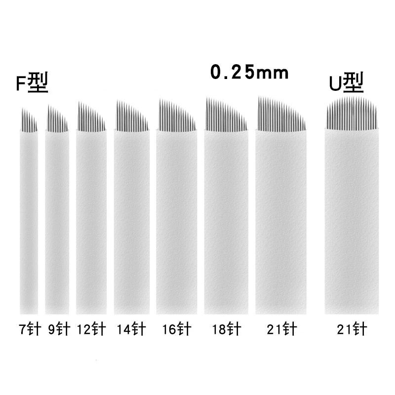 

0.25MM Microblading 100pcs U Pin PCD 12/14 Flex Permanent Makeup Eyebrow Tatoo Blade Needles For 3D Embroidery Manual Tattoo Pen