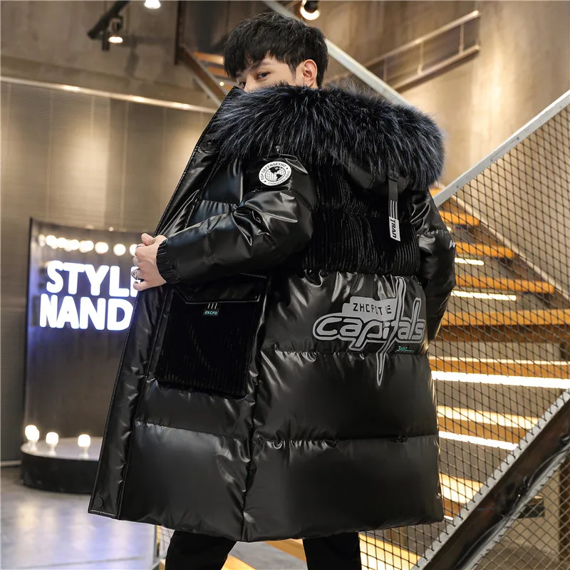 Winter cotton padded clothes for men 2022 New bright medium long coat Fashion handsome jacket Heavy warm winter jacket men