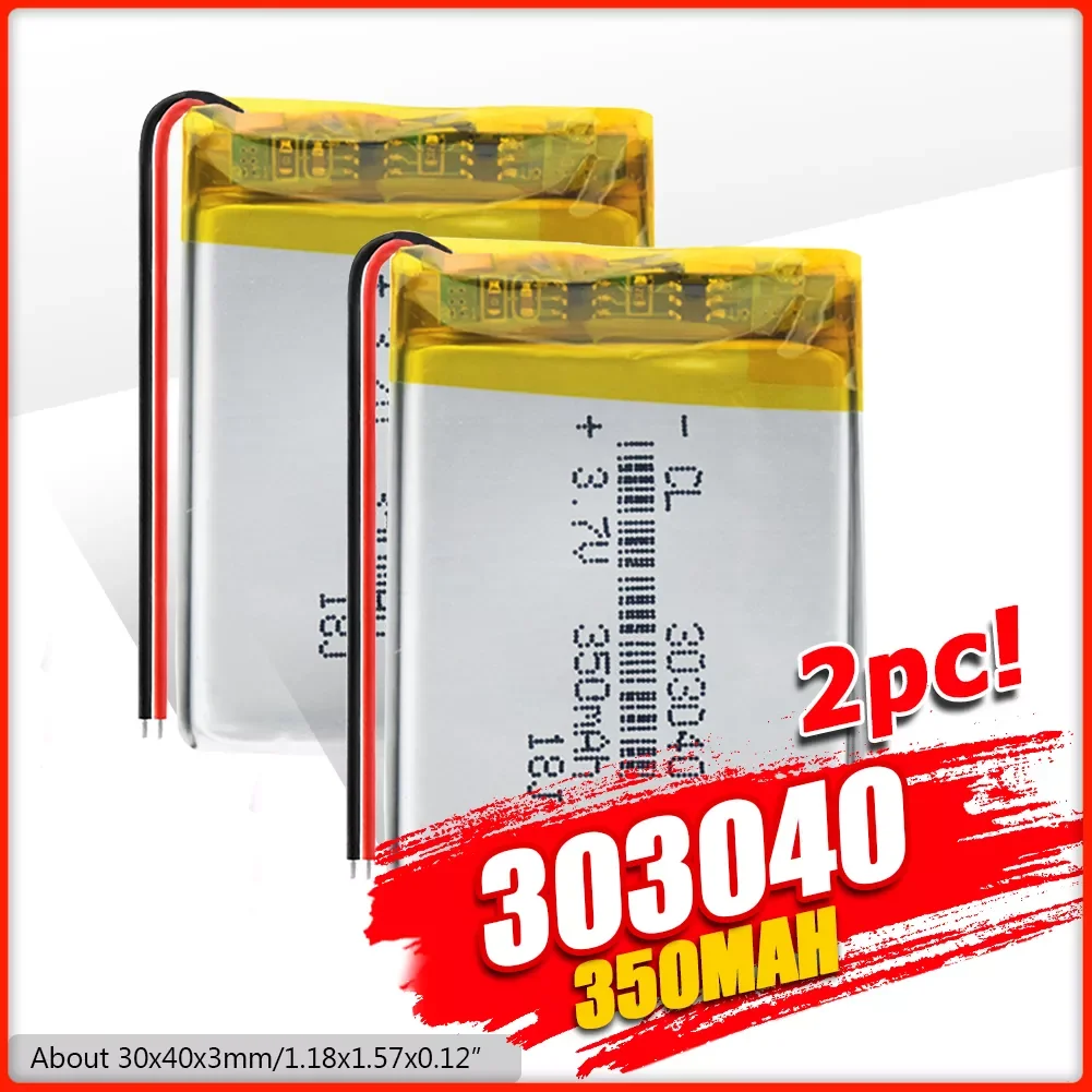 

New 303040 3.7V 350mAh lithium polymer Rechargeable battery For MP3 MP4 MP5 PDA GPS LED Light bluetooth headphone speaker