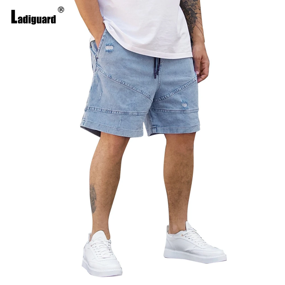 Men Fashion Demin Shorts Men's Stand Pockets Denim Bottom Loose Vintage Ripped Short Jeans 2022 Summer Wide Leg Cargo Half Pants