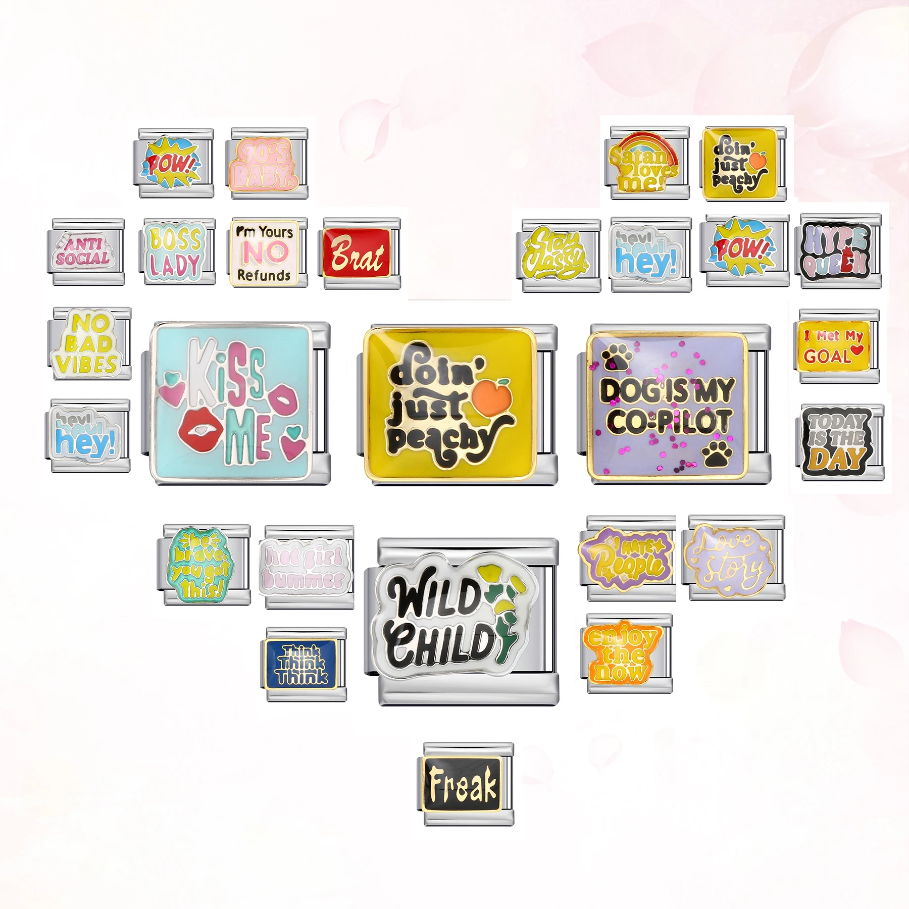 2024 New Fashion Colorful Letter Italian Charms Links For Women Fit 9mm Bracelet Stainless Steel DIY Jewelry Wholesale