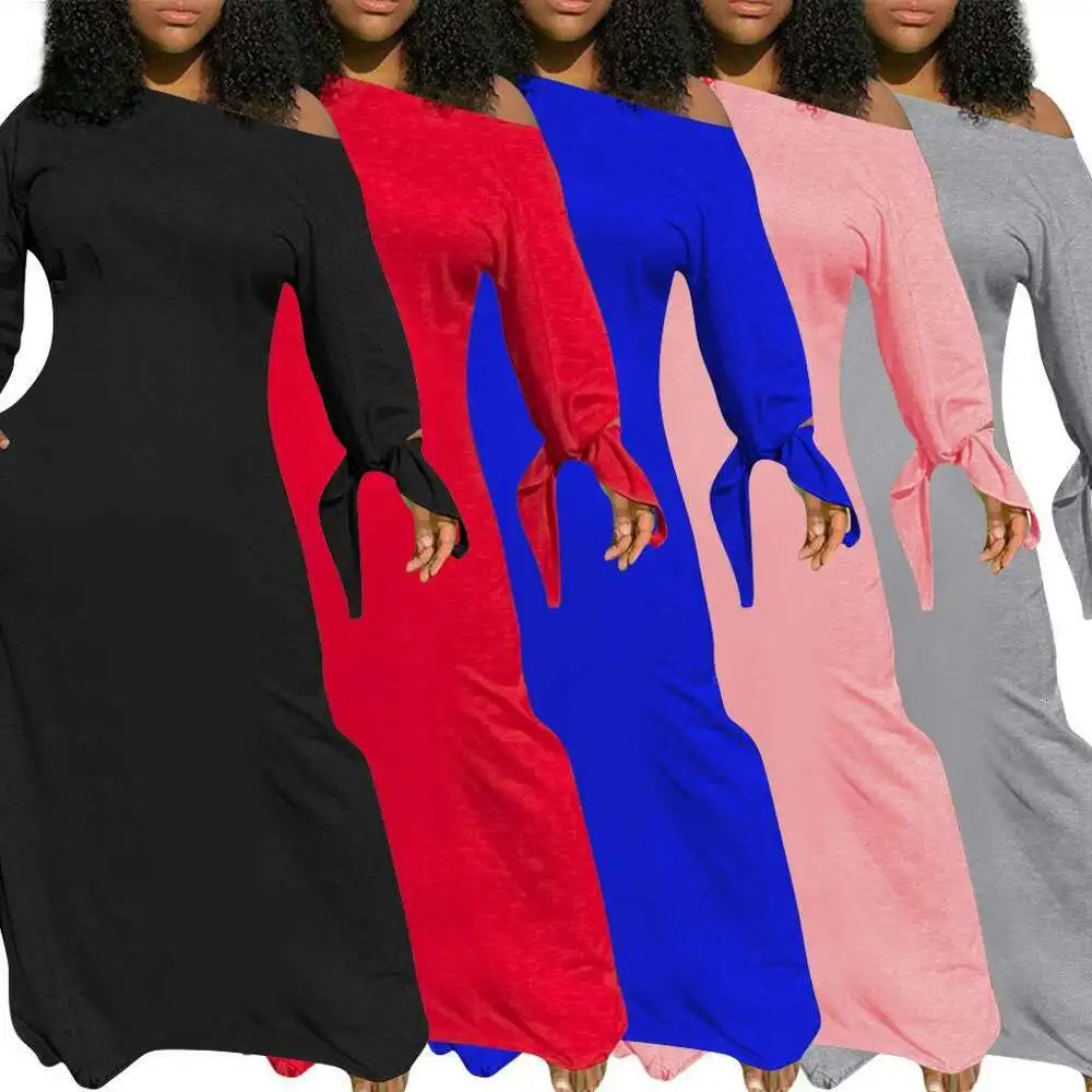 

Womens Pure Color Knotted Long Sleeved Dress With Pocket On Both Sides