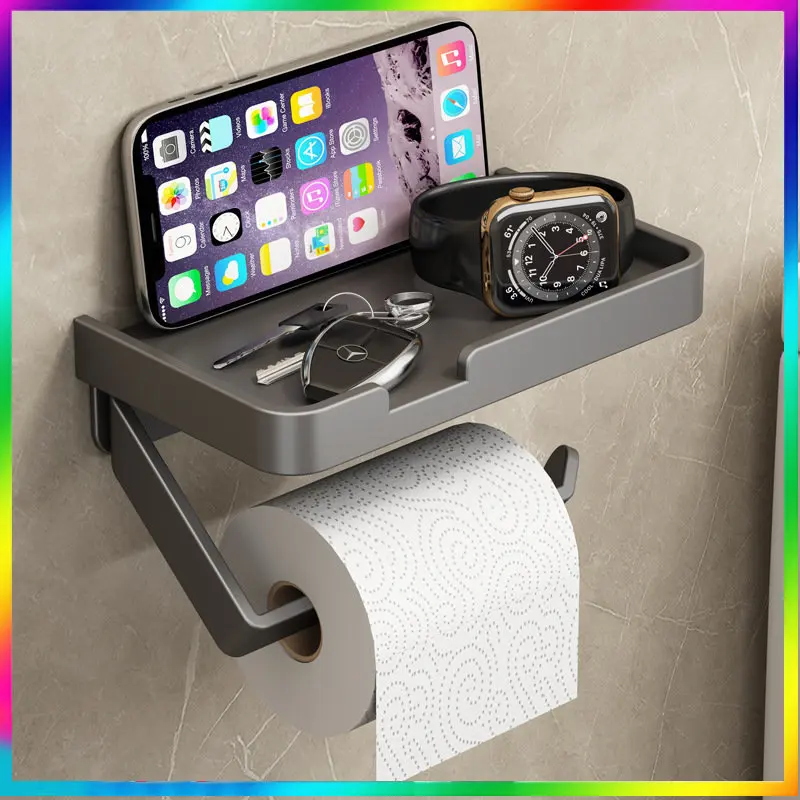 

Punch free Space aluminium Toilet Paper Holder Bathroom Wall Mount Paper Phone Holder Shelf Towel Roll shelf Accessories