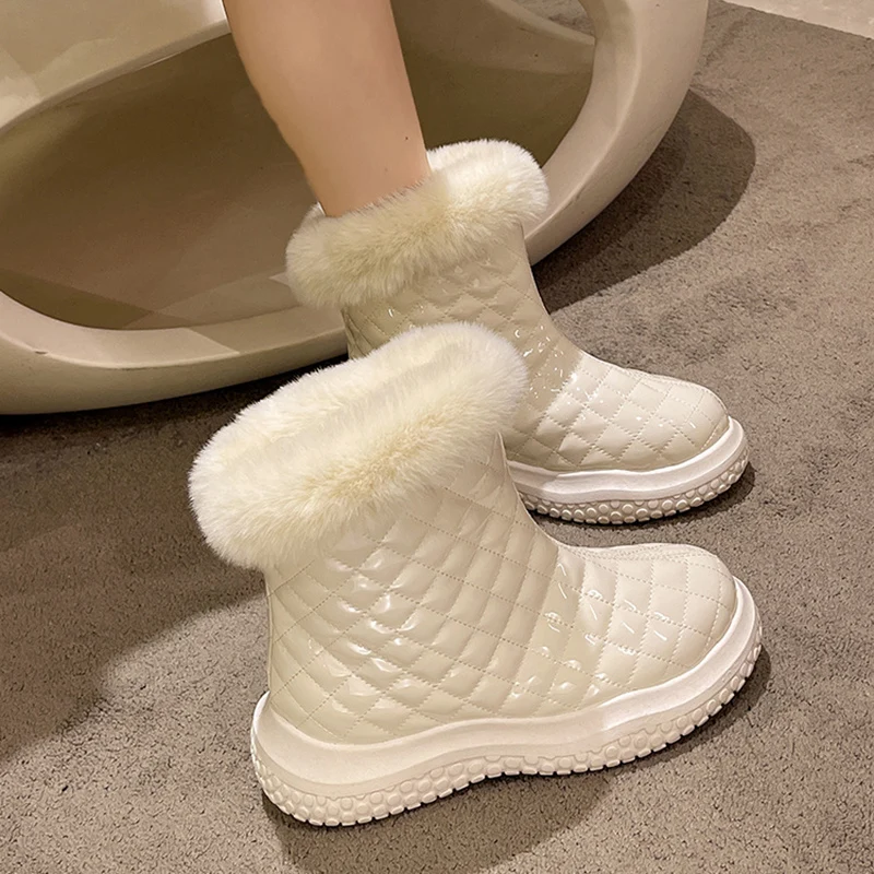 

Зимние ботинки, женская обувь на плоской подошве, австралийские ботинки, женские плюшевые ботильоны с круглым носком, 2022, зимняя обувь на ме...