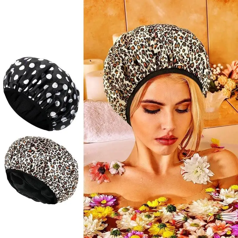 

Shower Cap Bath Cap Double-Layer Waterproof Bathing Cap Elastic Reusable Bathing Shower Hat Super Absorbent Microfibre Hair