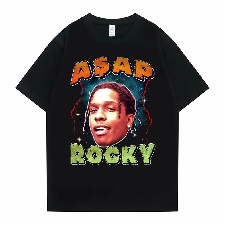 

Rapper Asap Rocky Oversized Hip Hop Graphic Print Tshirt Men Women Fashion Loose T-shirt Short Sleeve Harajuku Print T Shirts