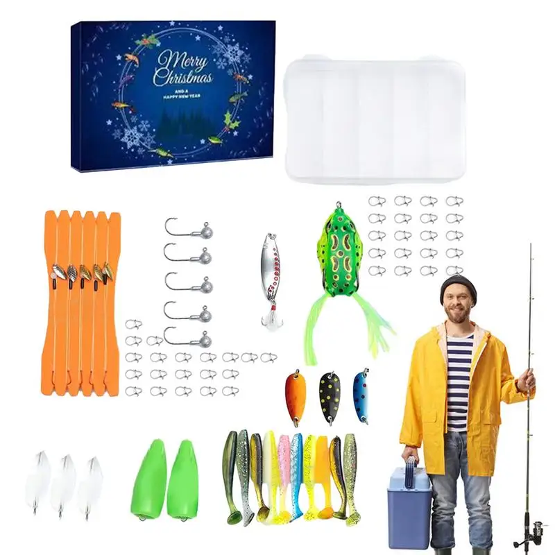 

Набор мягких рыболовных приманок с календарем для рыбалки, набор силиконовых приманок с крючком и головкой для джига, календарь с обратным отсчетом на Рождество, подарок 2023