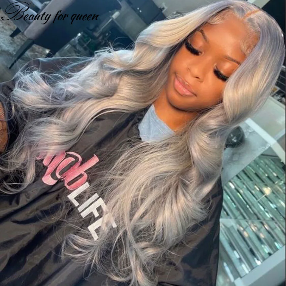 

Colored Grey Body Wave 150% Lace Front Human Hair Wigs For Women Brazilian Hair HD Transparent Lace Frontal Wigs With Baby Hair