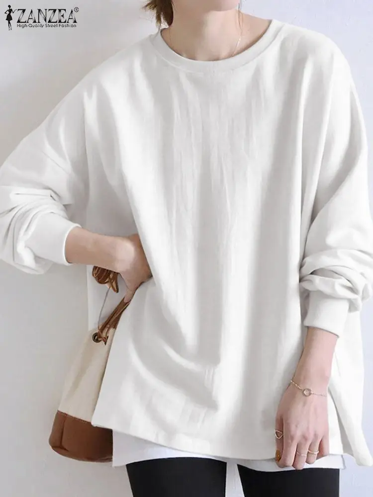 

Модная Осенняя блузка с длинным рукавом, Свободная Женская Повседневная мешковатая рубашка, Женский пуловер для отдыха, свитшот, однотонны...