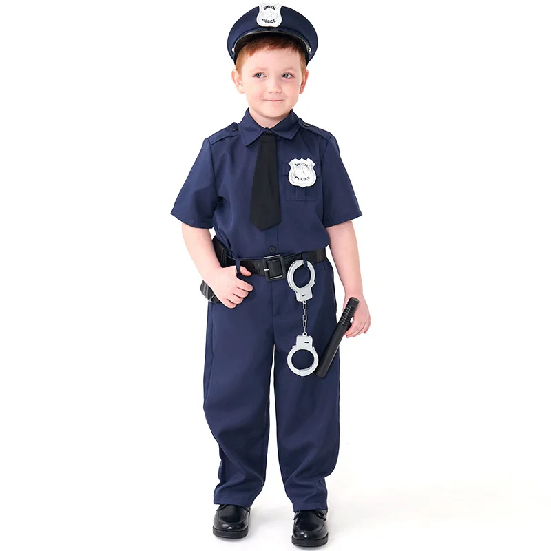 Halloween Police Role-playing Costumes&blue Child Safety Officer Role-playing Costumes&children's Police Holiday Party Work Suit