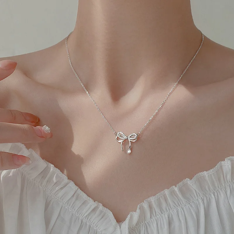 

Silver Jewelry Butterfly Dream Necklace Female 999 Sterling Silver Niche Bow Knot Clavicle Chain Girls Valentine's Day Gift