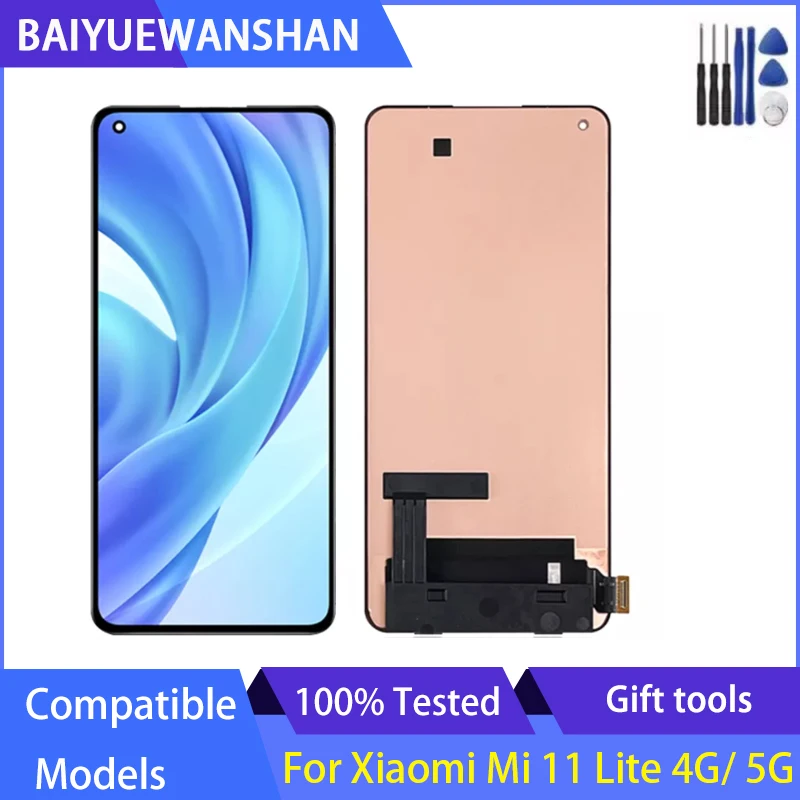 

6.55" AMOLED Display + frame for Xiaomi Mi 11 Lite 4G / 5G M2101K9AG M2101K9G LCD Touch Screen Digitizer Mi11 Repair Parts