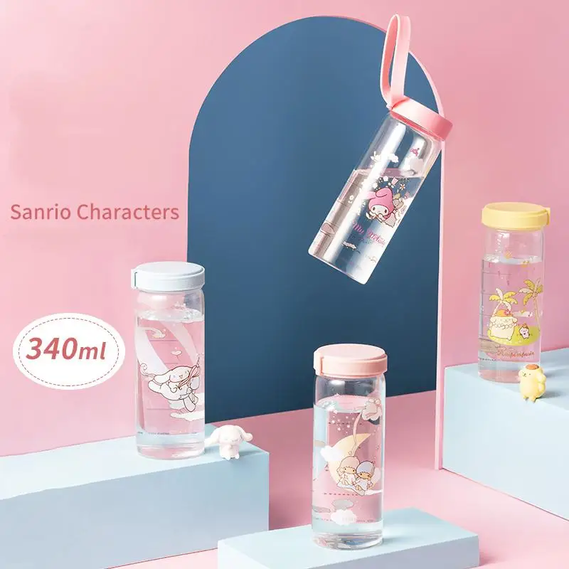 

340 мл Kawaii My Melody стеклянная бутылка для воды аниме Cinnamoroll маленькая двойная звезда Мультфильм Путешествия Портативная чашка для воды чая кофе кружки