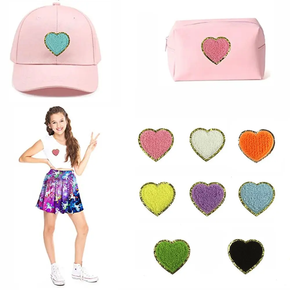 

4pcs DIY Chenille Colorful Heart Decoration Accessories Clothes Repair Embroidery Patches Sewing On