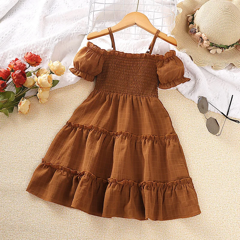 

Girls Dresses 2023 Summer New Pastoral Style Shoulderless Children Clothes For Girl Casual Kids Birthday Party Dress
