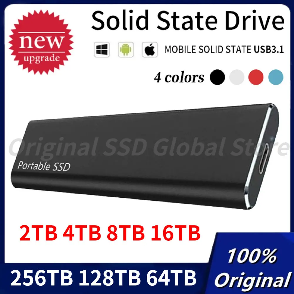 

New 1TB 2TB 256TB Portable SSD USB 3.1 High-speed External Hard Disk Mobile Solid State Drive Type-C for Notebook Laptop Mac