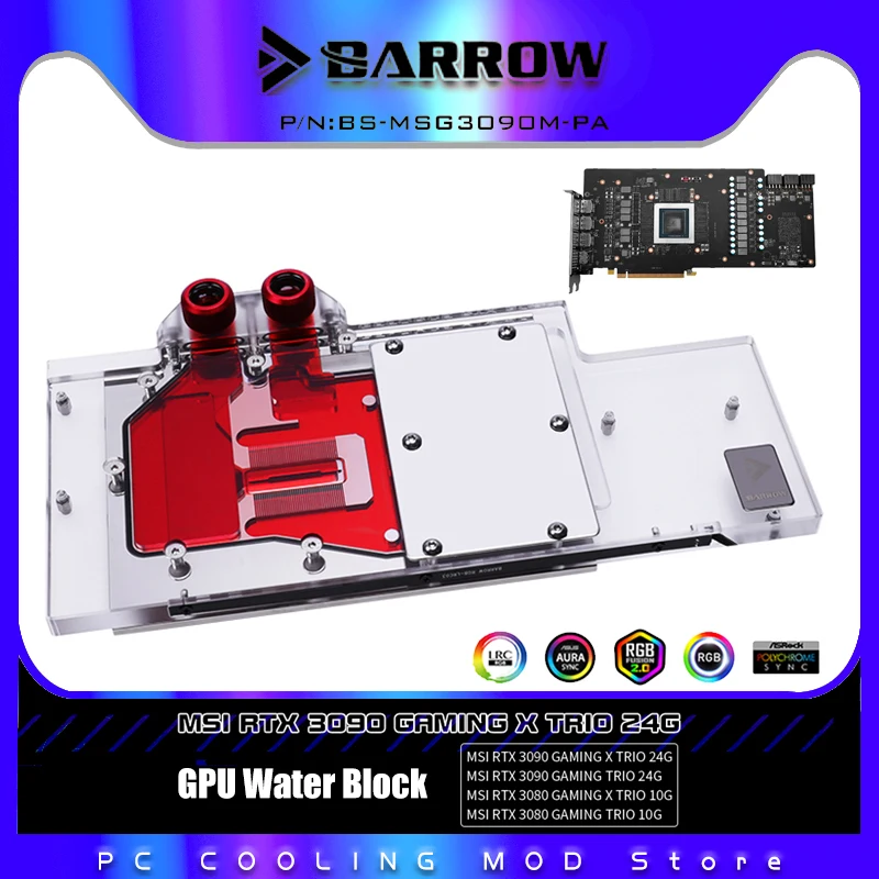 

Barrow GPU Water Block For MSI RTX 3090/3080 GAMING X TRIO Graphic Card, VGA Watercooler/Radiator 5V ARGB MB BS-MSG3090M-PA