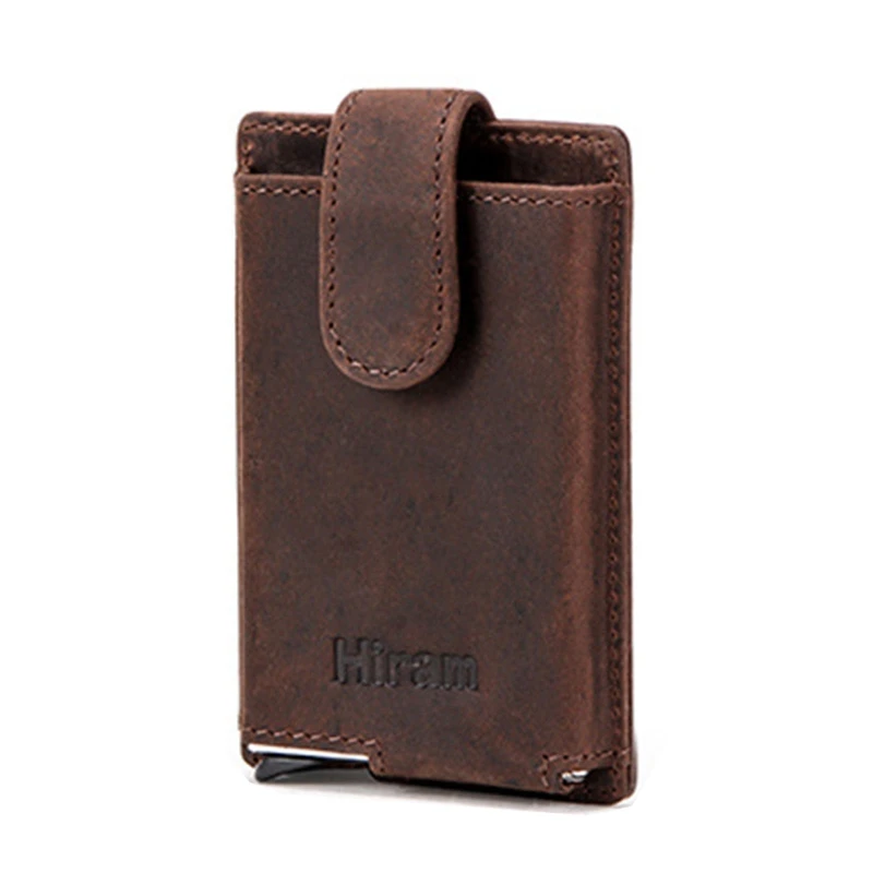 

Автоматический Футляр для карт, защелкивающаяся застежка, кредитная идентификация, металлический RFID-чехол с защитой от кражи, сумасшедшая ...