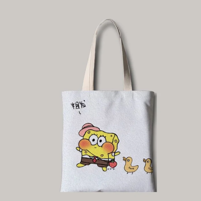 Сумка на одно плечо Губка Боб холщовая сумочка молнии мультяшный саквояж