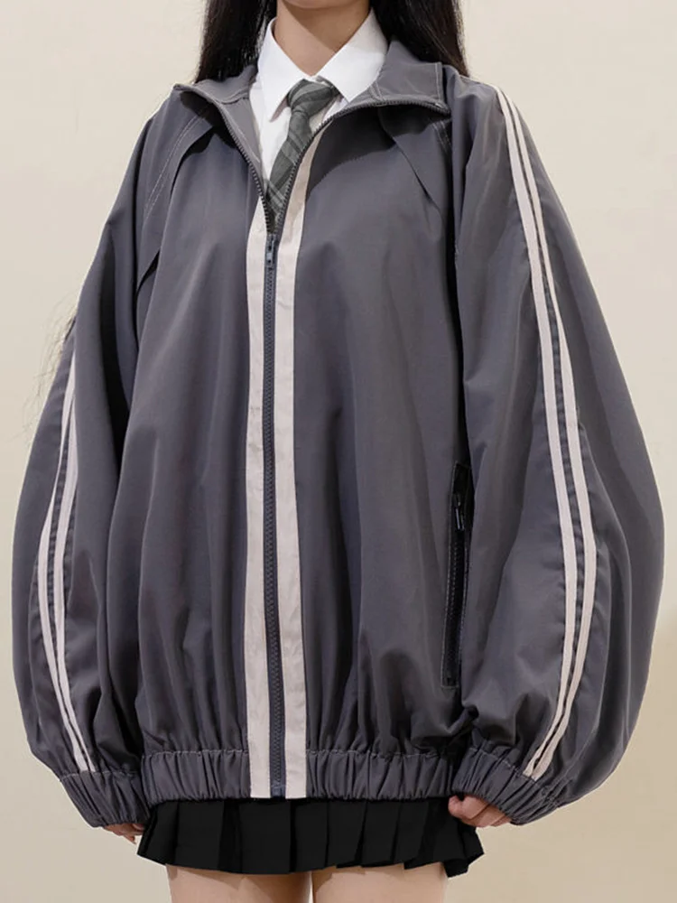 

Куртка-карго женская оверсайз в полоску, модный бейсбольный пиджак с длинным рукавом в Корейском стиле, Повседневная Верхняя одежда в стиле преппи, в стиле бойфренд