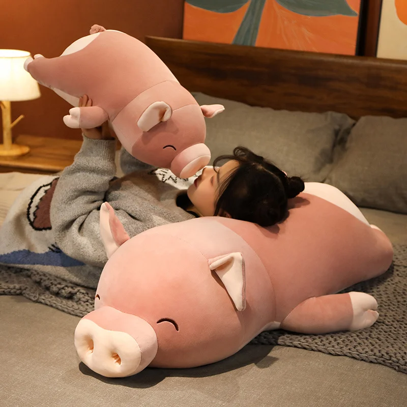 

Милая гигантская розовая Толстая свинья, плюшевые игрушки, мягкая Спящая кукла, набивное животное для девочек, детский подарок, большая Лежащая Свинья с носом, 50/80 см