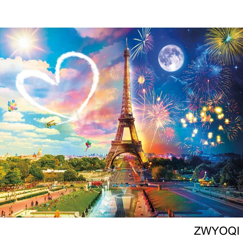 

Полностью круглая Алмазная мозаика Луна фонтан полная квадратная Алмазная вышивка крестиком башня Любовь 5DDIY алмазная живопись фейерверк