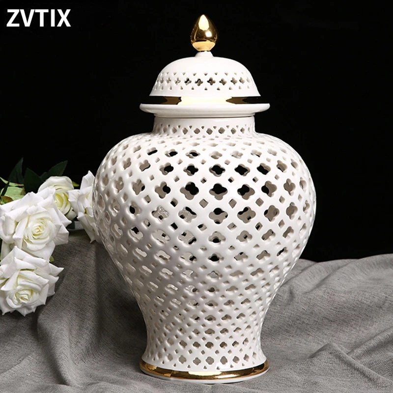 Ceramic Ginger Jar Dried Flower Pitch Flower Arrangement Accessories Decorative For Home Storage Bottles Kitchen Containers Best