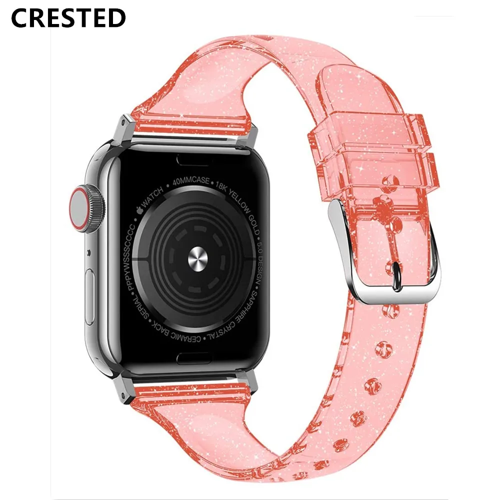 

Тонкий блестящий ремешок для Apple watch band 40 мм 44 мм 38 мм 42 мм iWatch, силиконовый браслет для Apple watch 5 4 3 se 6