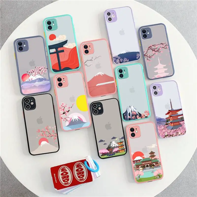 FHNBLJ Japan Fuji mountain cherry blossom чехол для телефона iPhone X XR XS 7 8 Plus 11 12 13 pro MAX 13mini матовый