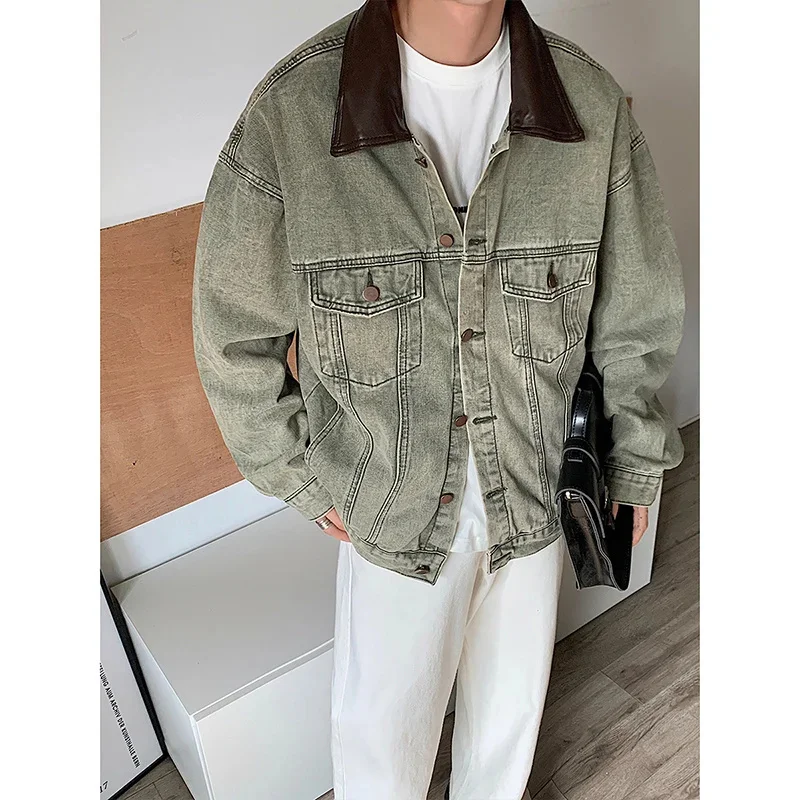 

2023 Korean Denim Oversized Fashion Retro Pocket Streetwear Hip-hop Loose Bomber Mens Vintage Jackets