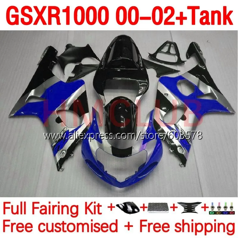 

Tank OEM For SUZUKI GSXR-1000 GSXR 1000 CC K2 GSXR1000 00 01 02 GSX-R1000 2000 2001 2002 Injection Fairing 176No.104 blue silver